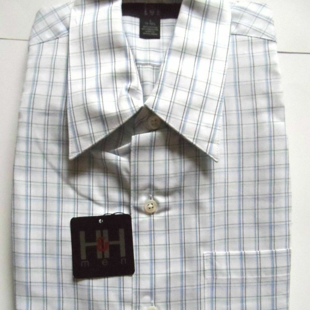 H&H Men's Long Sleeve Dress Shirt - White Plaid, Size: S (14-14.5)
